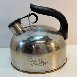 Revere Ware Whistling Tea Kettle Paul Revere Signature Copper Bottom Silver 2qt